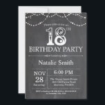 18e anniversaire Invitation Chalkboard Éclairages<br><div class="desc">18e Birthday Invite with Chalkboard Black and White Background. Des String Lights. Adult Birthday. Peindre Men ou Women Birthday. For further customization,  please click the "Customize it" button and use our design tool to modify this template.</div>
