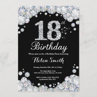 18e anniversaire Invitation Chalkboard Silver Diam