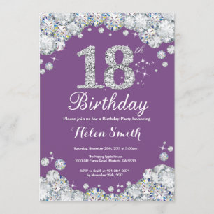 18e anniversaire Invitation Diamant violet et arge