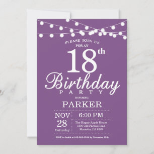 18e anniversaire Invitation Lavande violette Lilac