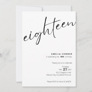 18e anniversaire Invitation minimaliste premier In