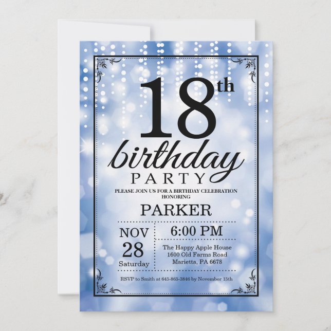 18e anniversaire Invitation Parties scintillant bl (Devant)