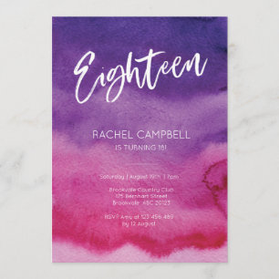 18e anniversaire Invitation Pink Purple Aquarelle