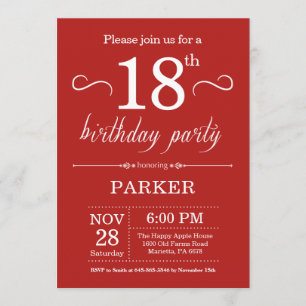 18e anniversaire Invitation Rouge