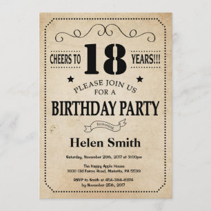 18e anniversaire Invitation Rustique Vintage Retro