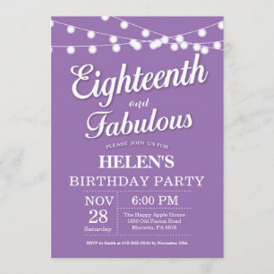 18e anniversaire Invitation violette fabuleuse