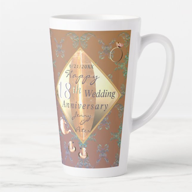 18e anniversaire Mariage Porcelaine Latte Mug (Droite)