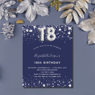 18e anniversaire marine bleu argent invitation