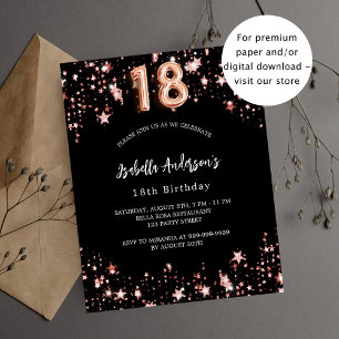 18e anniversaire noir rose étoiles invitation budg