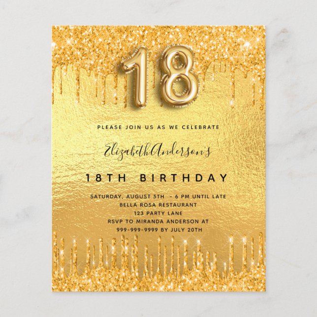 18e anniversaire parties scintillant or invitation (Devant)