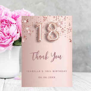 18e anniversaire rose or étoiles carte de remercie