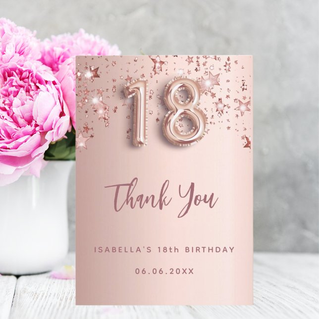 18e anniversaire rose or étoiles carte de remercie (Créateur téléchargé)