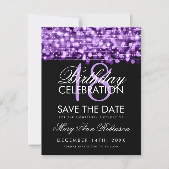 18e anniversaire Save The Date Party Sparkles Purp (Devant)