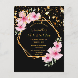 18e anniversaire tropical noir étoiles invitation
