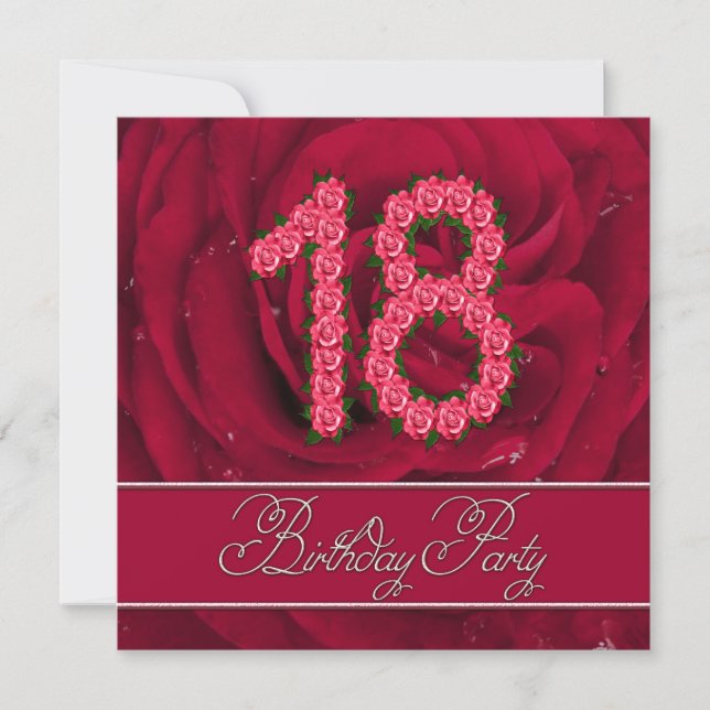 18ème anniversaire invitation avec roses (Devant)