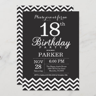 18ème Invitation Chevron noir et blanc