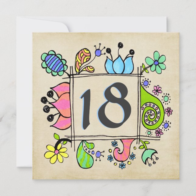 18ème Invitation colorée de fête d'anniversaire de (Devant)