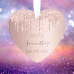 18th 18 birthday party decor rose gold glitter<br><div class="desc">An ornament for a girly and glamorous 18th birthday. A faux rose gold background with an elegant faux rose gold glitter drips, paint drip look. The text: The name is written in dark rose gold with a large modern hand lettered style script. Tempate for a date and age 18. Perfect...</div>