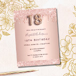 18th birthday rose gold glitter pink invitation<br><div class="desc">A modern, stylish and glamorous invitation for a girl's 18th birthday party. A faux rose gold metallic looking background with an elegant faux rose gold glitter drip, paint drip look. The name is written with a modern dark rose gold colored hand lettered style script. Personalize and add your party details....</div>