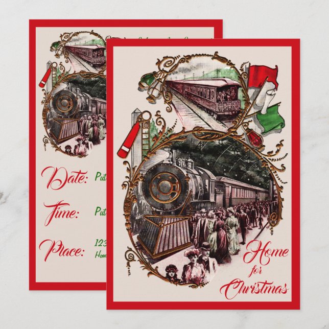 1900s Accueil pour Noël Train Party Invitation (Devant / Derrière)