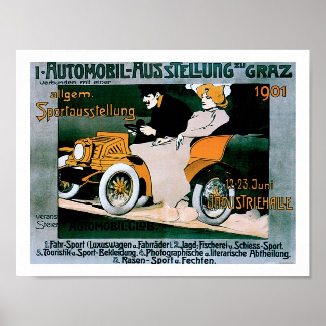 1901 Graz Automobile Vintage Art Imprimer Poster (Devant)