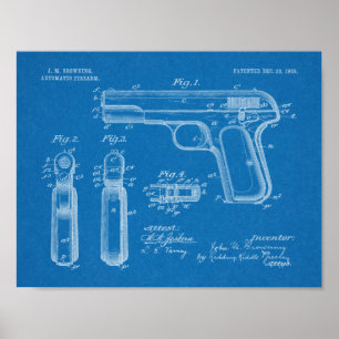 1903 Browning Gun Brevet Art Dessin Impression