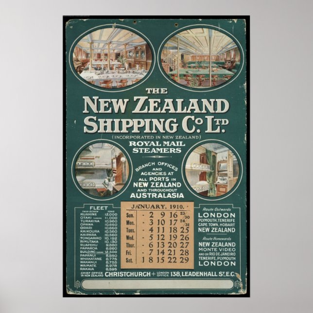 1910 New Zealand Shipping Company Poster (Devant)
