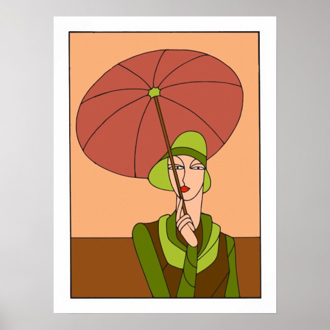 1920 années 1930 Art déco femme mode, version roug (Devant)