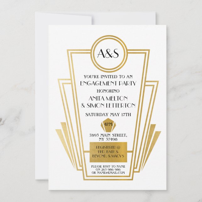 1920 Art Déco Invitation de la partie d'engagement (Devant)