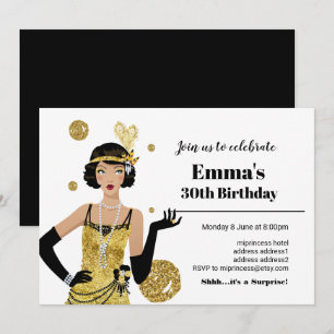 1920 invitation flapper girl, fête d'anniversaire