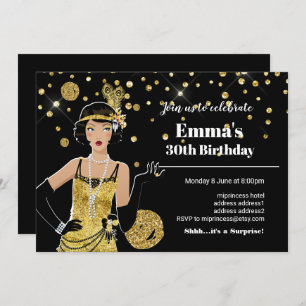 1920 invitation flapper girl, fête d'anniversaire