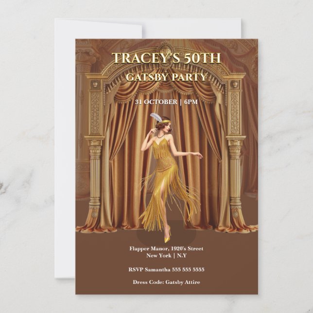 1920s Gatsby 50th Birthday Invitation (Devant)
