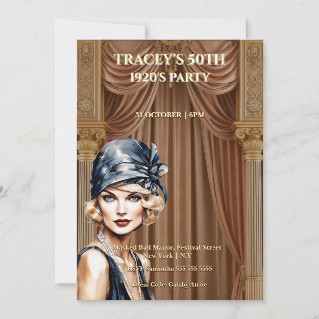 1920s Gatsby 50th Birthday Invitation (Devant)