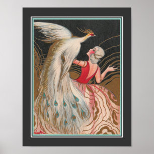 1924 Art Déco "Girl With White Peacock"