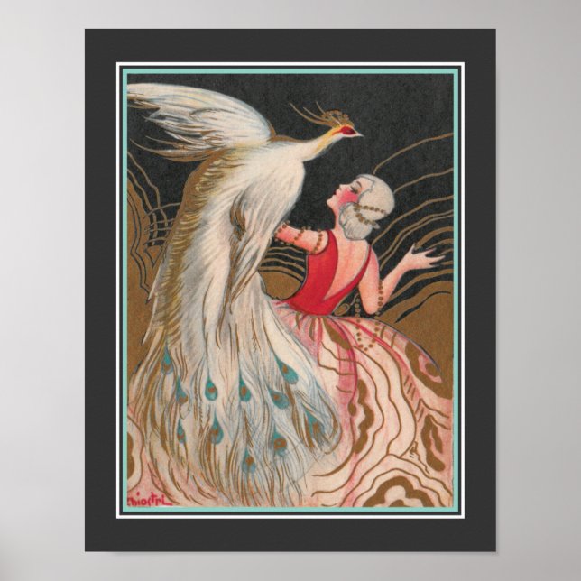 1924 Art Déco "Girl With White Peacock" (Devant)