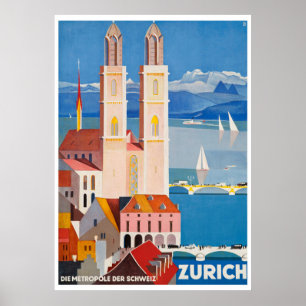 1929 SUISSE Zurich Metropolis Affiche de voyage