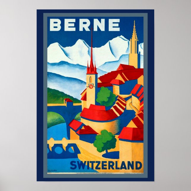 1930 Berne Suisse Travel Poster Beautiful! (Devant)