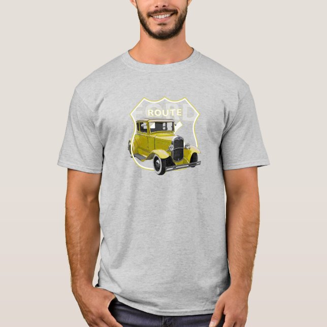 1930 Modèle A Jaune Classic Hotrod Route66 T-Shirt (Devant)