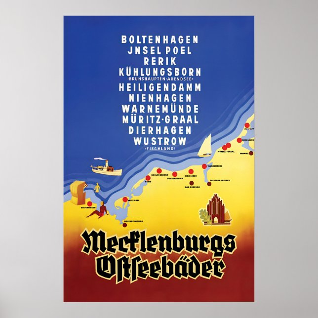 1930s Germany Travel Poster Mecklenburg Baltic Sea (Devant)