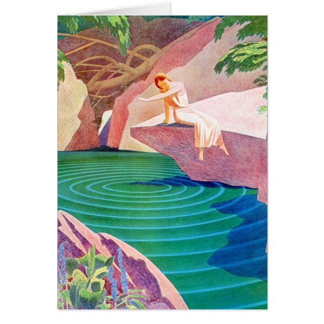 1931 femme art déco par un étang (Devant)