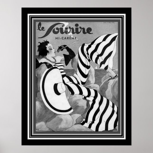 1933 Black and White Art Deco Le Sourire Poster (Devant)