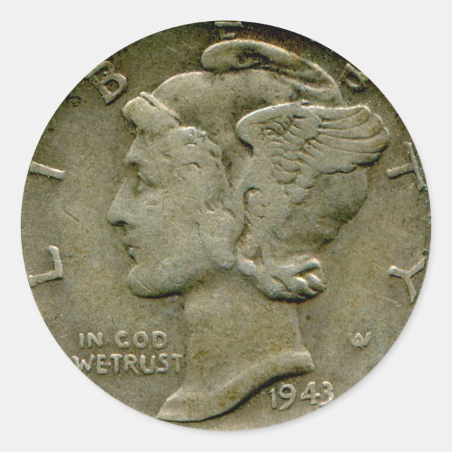 1943 US Mercury dime obverse sticker (Devant)