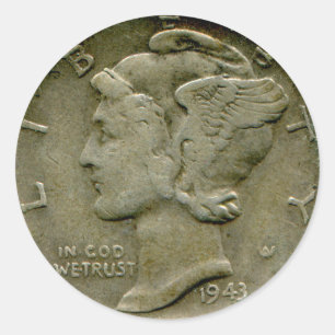 1943 US Mercury dime obverse sticker