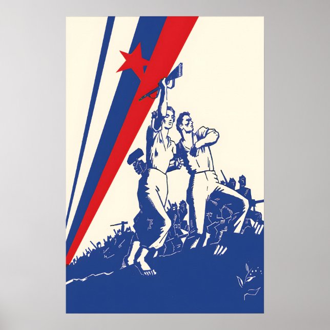 1945 Poster Yugoslavia Partizanski Workers and (Devant)
