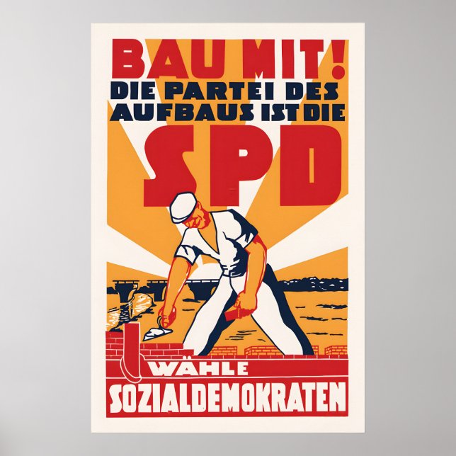 1946 German Election Poster SPD Labour Party Wall (Devant)