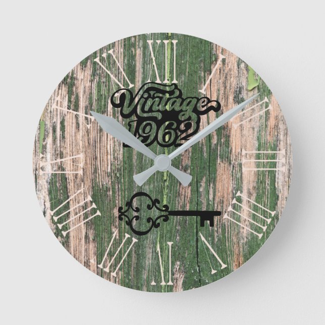 1962 Vintage bois ancien Horloge ronde (Recto)