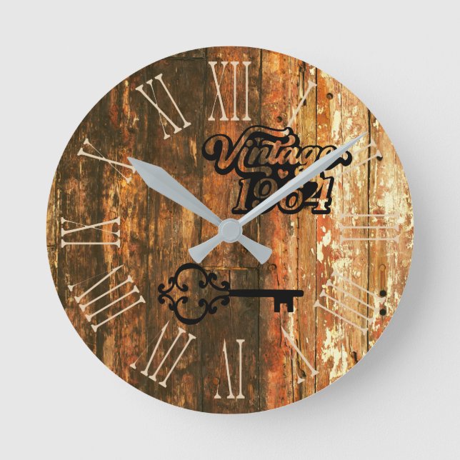 1964 Vintage bois ancien Horloge ronde (Recto)