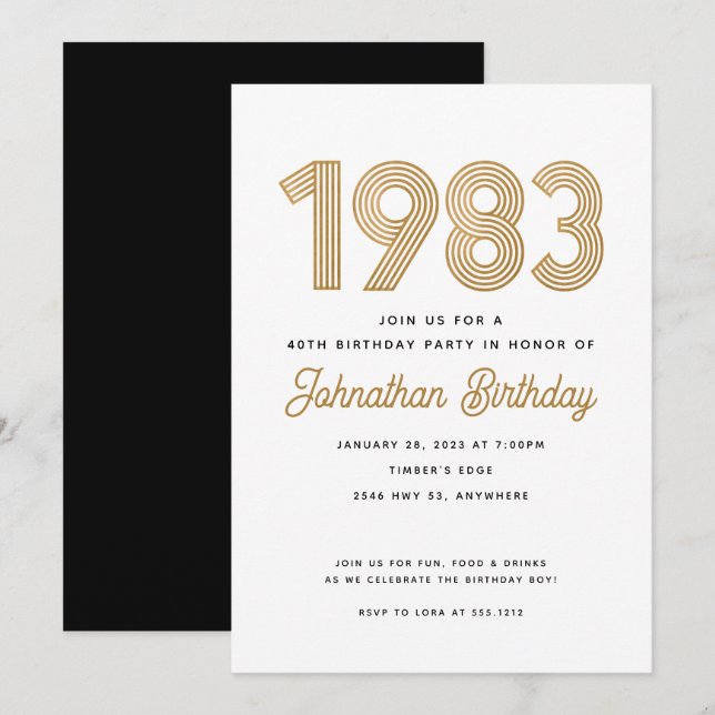 1983 Blanc Or Noir Invitation 40e Anniversaire (Devant / Derrière)