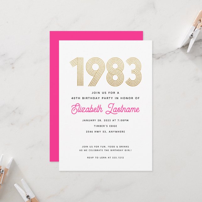 1983 Hot rose White Gold 40e Invitation d'annivers (Devant/Arrière en situation)