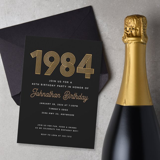 1984 Invitation de 40e anniversaire noir et or (Créateur téléchargé)